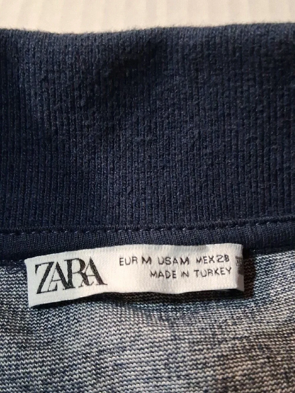 Zara Navy and White Geometric Long Sleeve Polo